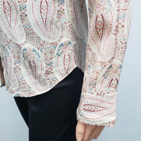 J. Crew The Perfect Shirt Paisley Silk Cotton Size 00 Long Sleeve Button Front - Picture 9 of 13